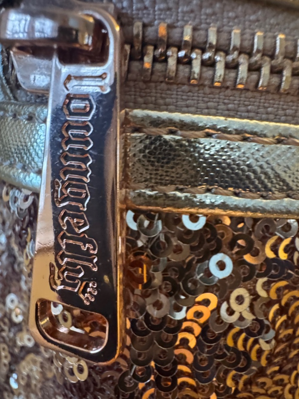 EUC! Loungefly Rose Gold Sequin Mini Backpack with Ears and a Metallic Bow - Picture 5 of 10